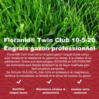 Presentation de l engrais gazon professionnel Floranid Twin Club offrant une nutrition longue duree une forte resistance a la chaleur et au pietinement
