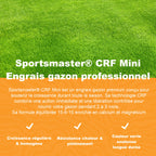 Presentation de l engrais gazon professionnel ICL Sportsmaster CRF Mini favorisant une croissance reguliere une couleur verte durable et une resistance accrue