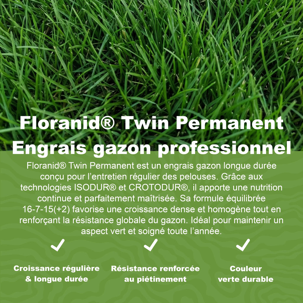 Floranid® Twin Permanent – Engrais gazon longue durée 16-7-15(+2) Compo Expert