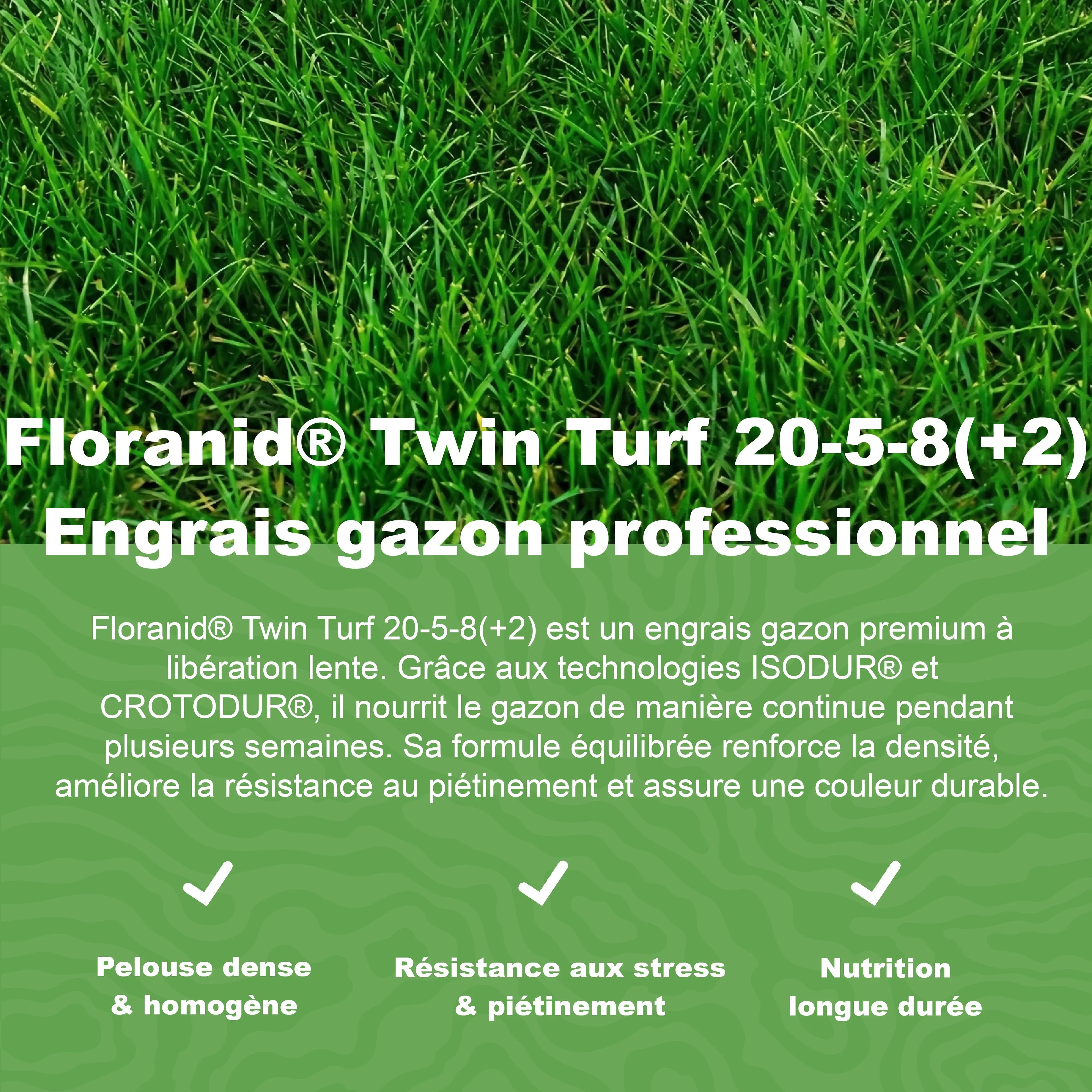 Floranid® Twin Turf 20-5-8(+2) – Engrais gazon professionnel Compo Expert